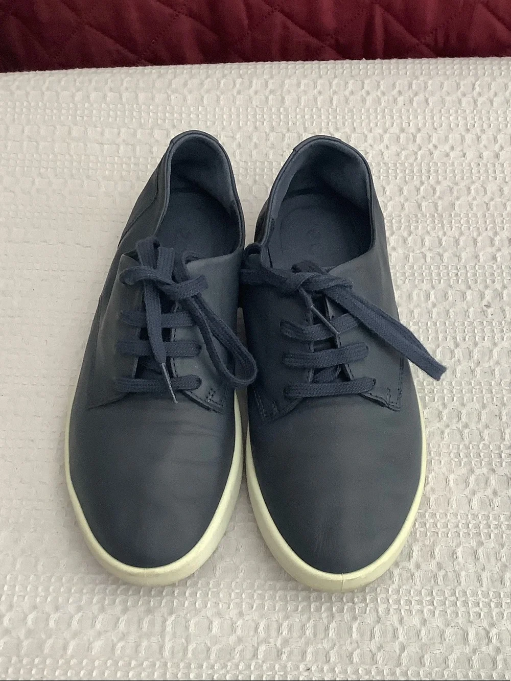 Ecco Navy Leather Lace-Up Sneakers with Cream Soles